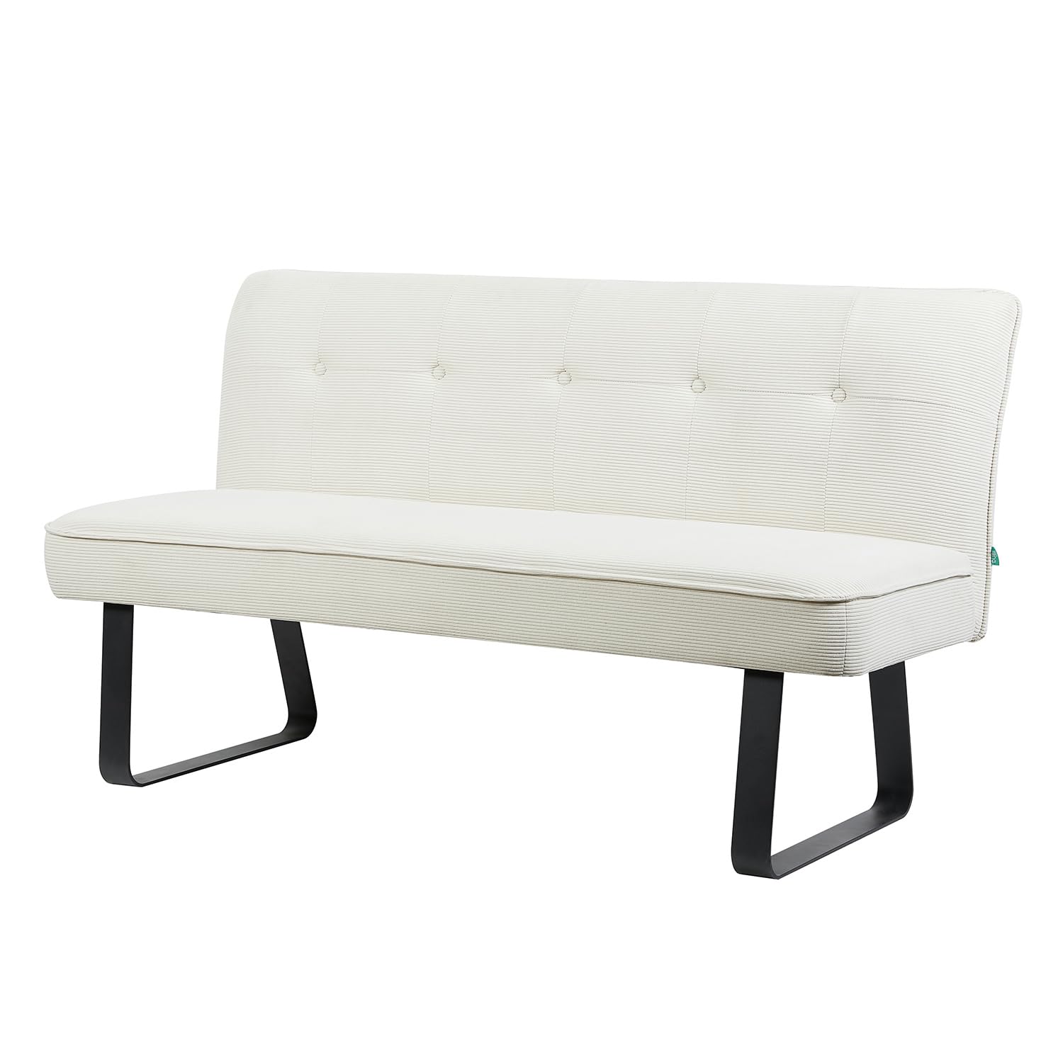 DUBI Möbel Sitzbank Emilia 160 cm mit Federkernpolsterung – Moderne Esszimmerbank Cord Creme – Gepolsterte Küchenbank mit 17 cm Polsterung & Metallbeinen Schwarz