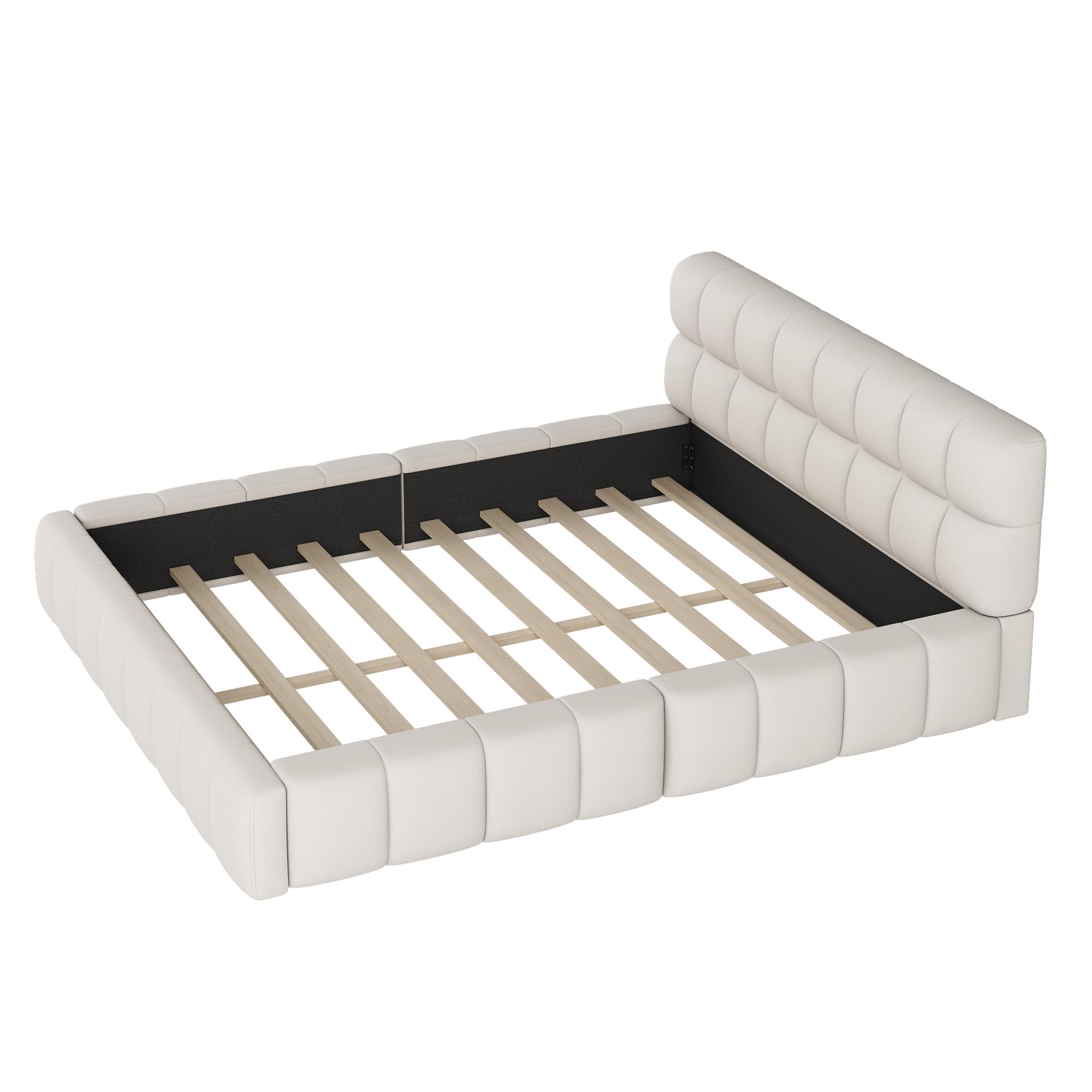 Letto imbottito con schienale morbido, piano con bordo imbottito, rete a doghe in lino (materasso non incluso) (beige, 140 x 200 cm)