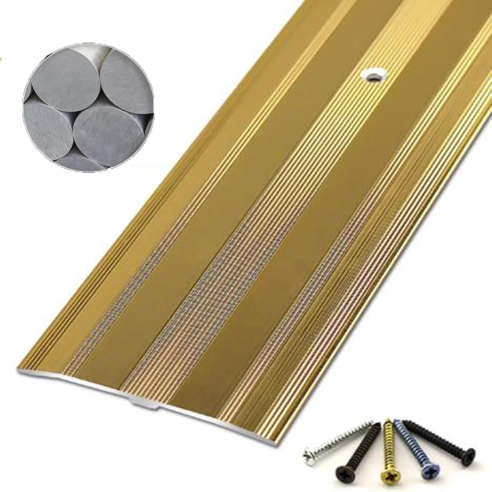 Floor Transition Strip，2 3/8" Metal Threshold Strip for Doorways, 35.4in Aluminum Flat Divider Strip Non Slip Material for Joining Floor Gaps