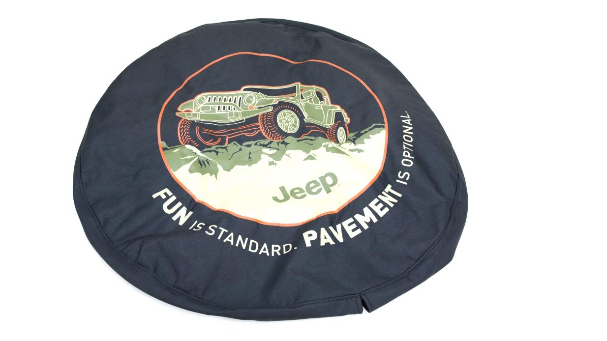 Jeep Wrangler Black Denim Tire Cover, with Fun Is Standard, Pavement Is Optional