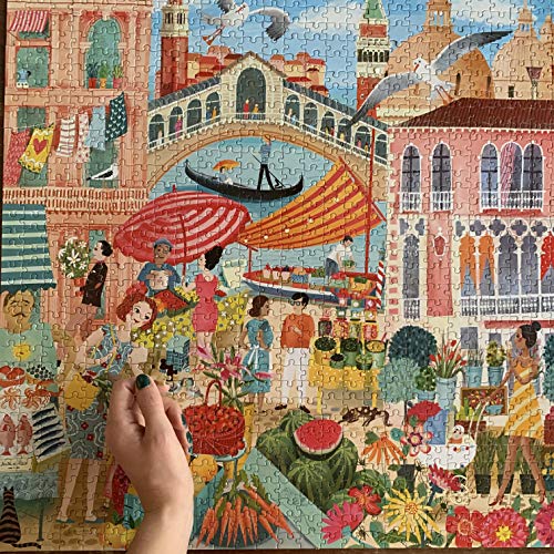 Image of eeBoo 1000 Piece Puzzle - Venice Open Market Jigsaw Puzzle for Adults, Square 23 inch x 23 inch Made with Recycled Board & Vegetable-Based Ink