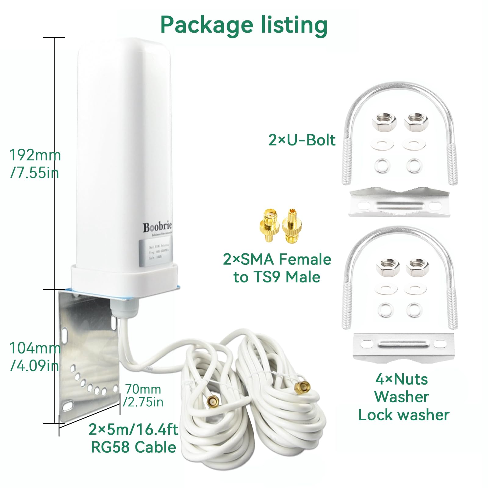 Antenna MIMO 4G LTE 5G ad alto guadagno 10dBi 600-6000MHz Antenna WiFi omnidirezionale con connettore SMA TS9 Cavo RG58 da 5 m per T-Mobile Verizon AT&T Modem Router Gateway Hotspot Cellular