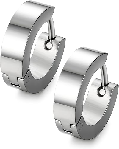 Jstyle Pendientes de aro pequeños únicos de acero inoxidable para hombre, 1 par