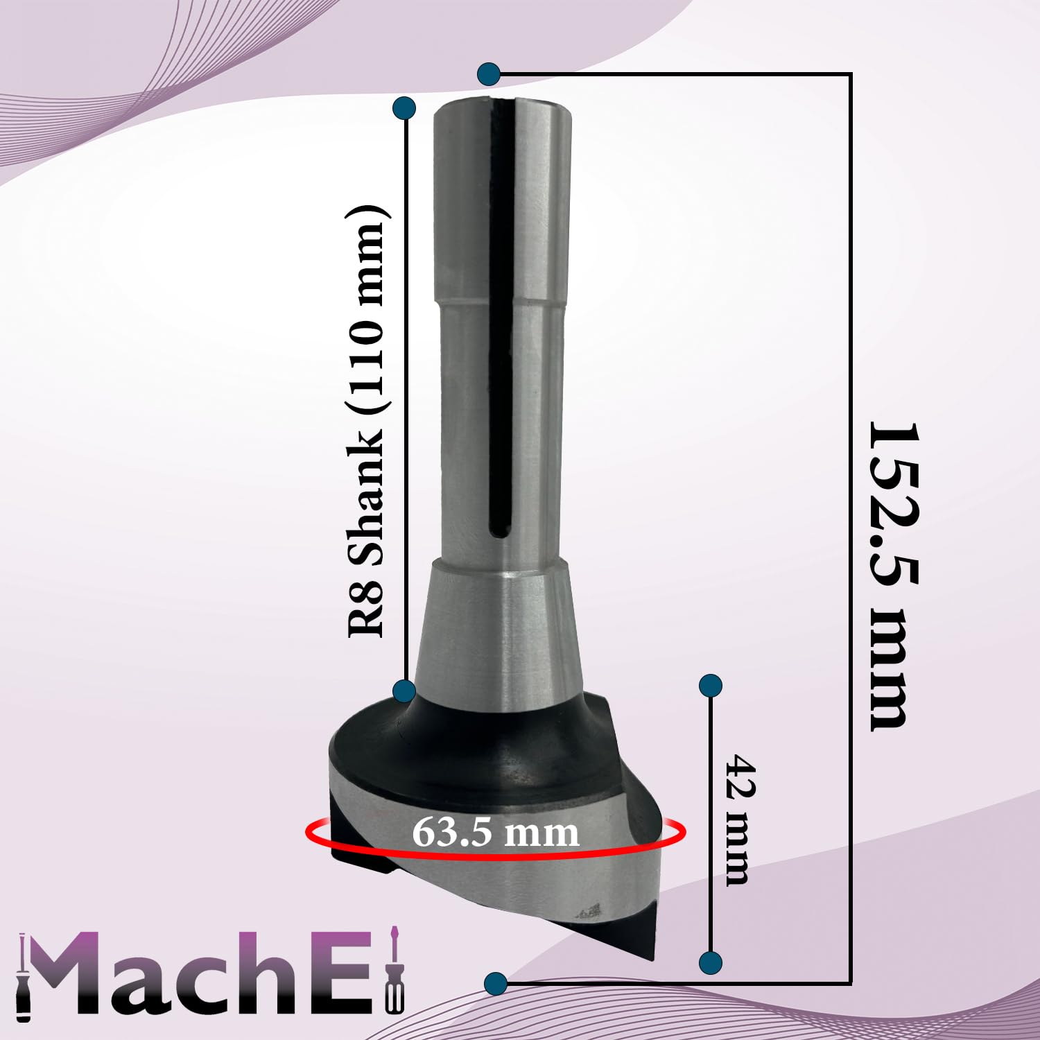 MachEl Frez muchowy 6,3 cm z chwytem R8 do frezarki Bridgeport + 1/5.1 cm x 1/5.1 cm x 10.2 cm frez z węglika spiekanego