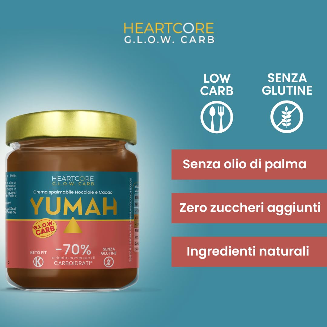 YUMAH - Crema Spalmabile Cioccolato e Nocciole 200g, -70% Carboidrati, Senza Zuccheri, con Eritritolo, Low Carb, Ideale per Dieta Chetogenica, Alto Contenuto Proteico (3 Vasetti)