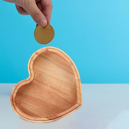 Miniatura 3 de rockible Alcancía de madera para ahorrar dinero, tarro en forma de corazón, caja decorativa de sombra para adultos, caja de monedas para dormitorio,