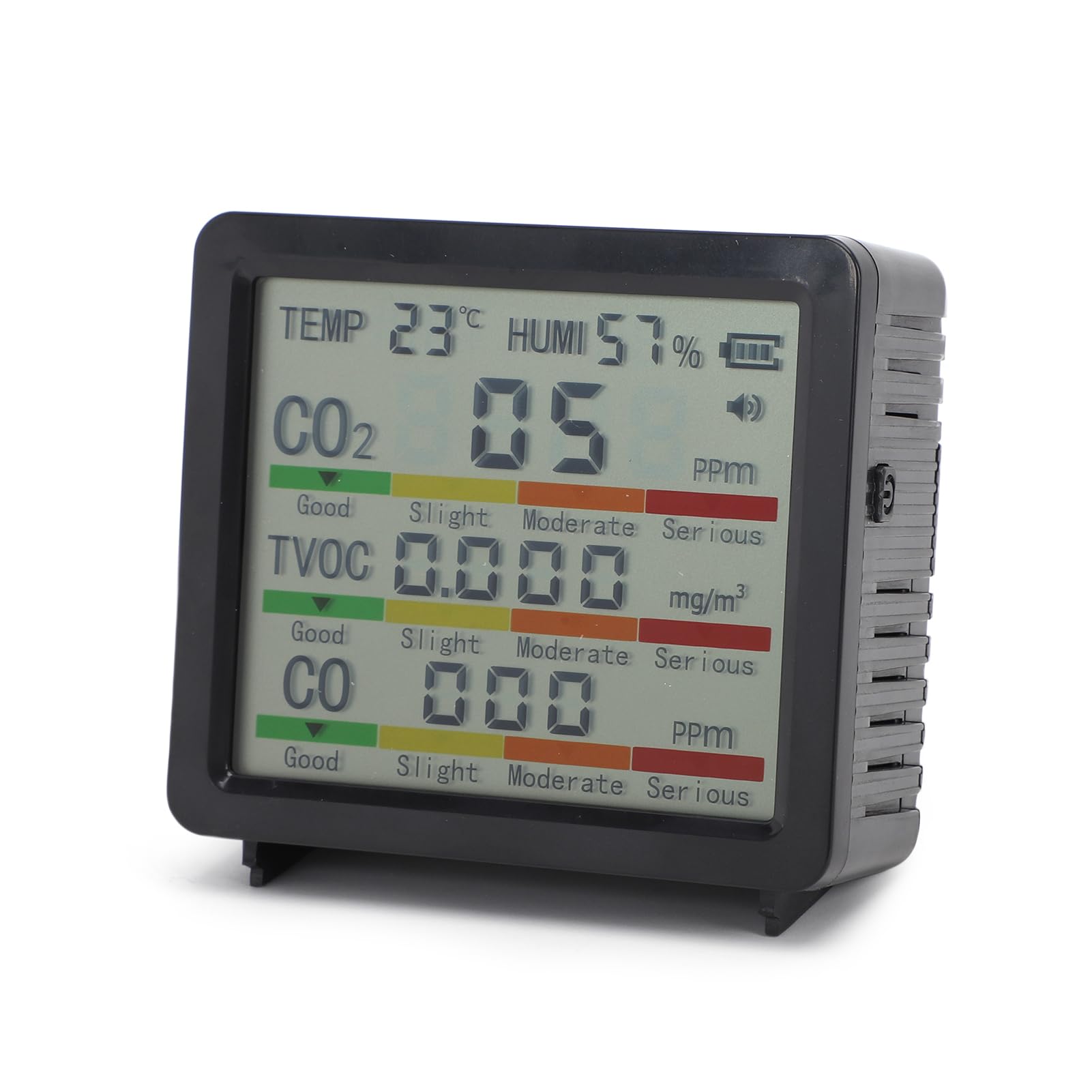 Monitor Jakości Gazu 5 w 1, Przenośny Tester Jakości Powietrza w Pomieszczeniach z Czujnikiem Temperatury i Wilgotności CO2 TVOC CO, do Sypialni w Samochodzie w Biurze Domowym (BLACK)