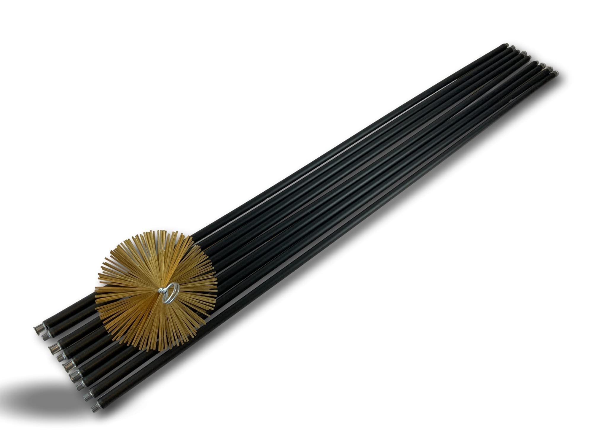 Kit de ramonage classique conduits non gainés | Hérisson acier plat | Ø 250 mm | 9 * 1,4 m | 9 cannes noires Ø 17mm creuses | Cheminées | Kibros 4KIT25ALO