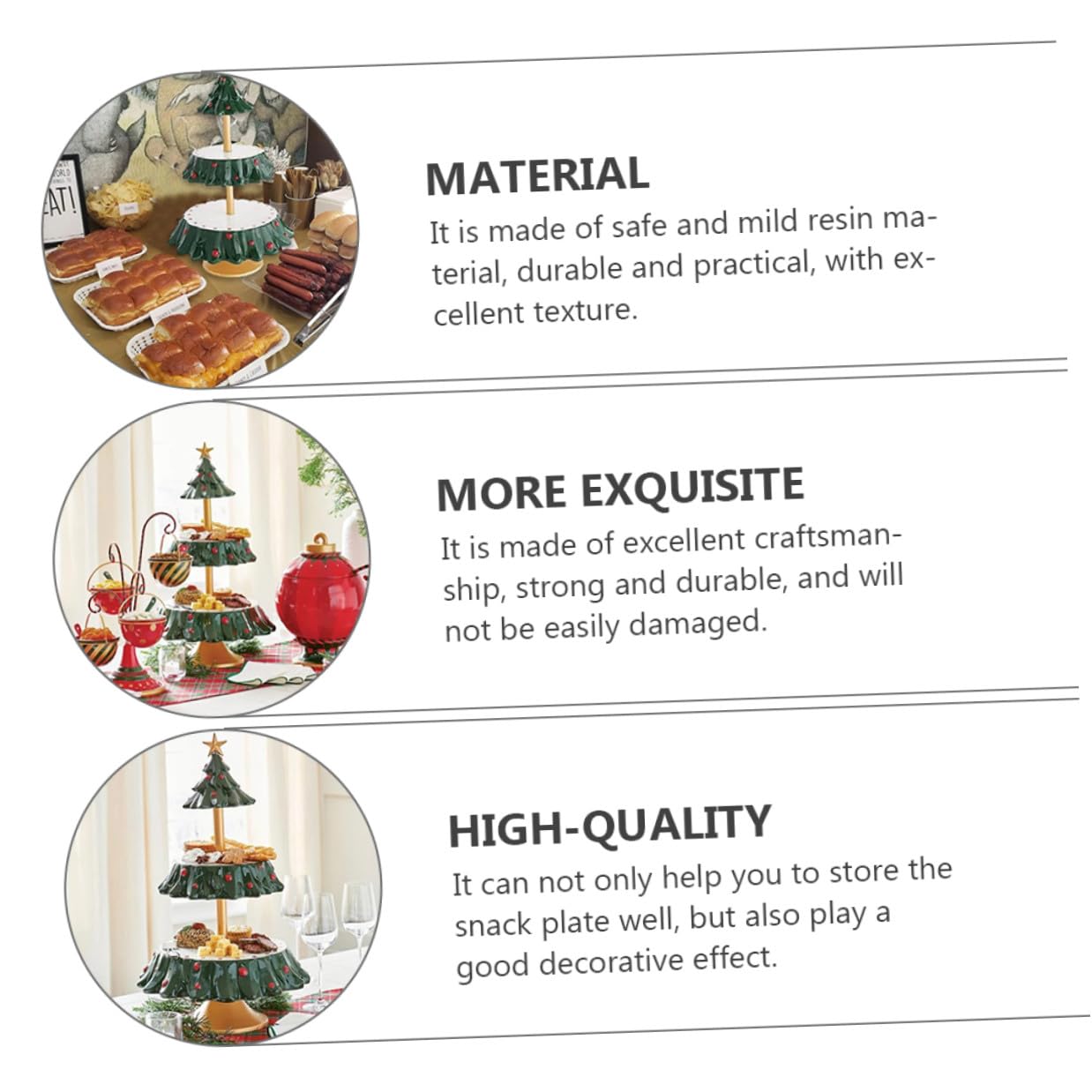 ULTECHNOVO Bandeja de Resina Navideña Diseño de Árbol de Navidad Plato para Aperitivos y Snacks Soporte Decorativo para Mesa Festiva Adecuado para Frutas y Bocadillos en Fiestas
