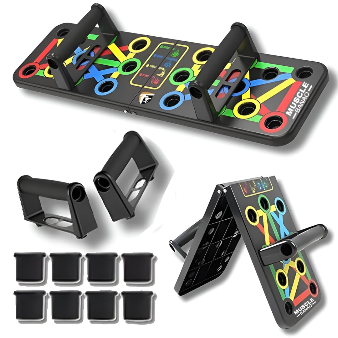 Muscle Banao 15-in-1 Pushup Board with Ebook Training Guide - Foldable Push-up Board & Bar System - Black Push-up Board for Men & Women-picture-12