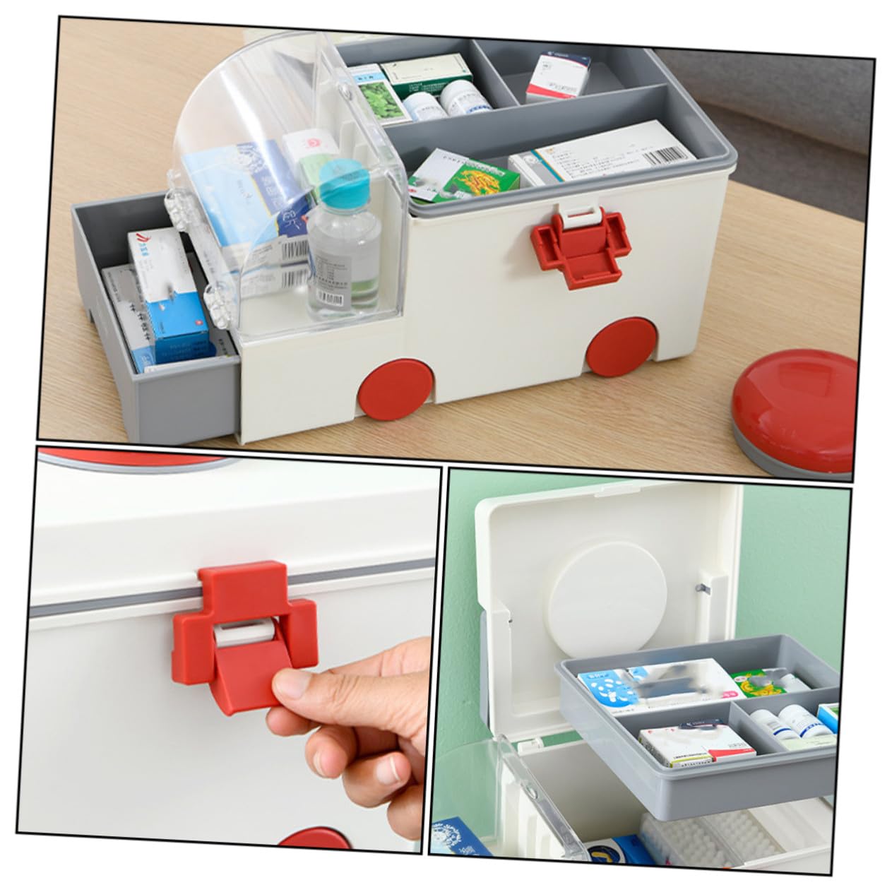VALICLUD Botiquín De Primeros Auxilios Grande 1 Unidad Caja De Plástico Gris Portátil Para Hogar Uso Exterior Organizador Almacenamiento Multifuncional Para Emergencias y Viajes Familiares