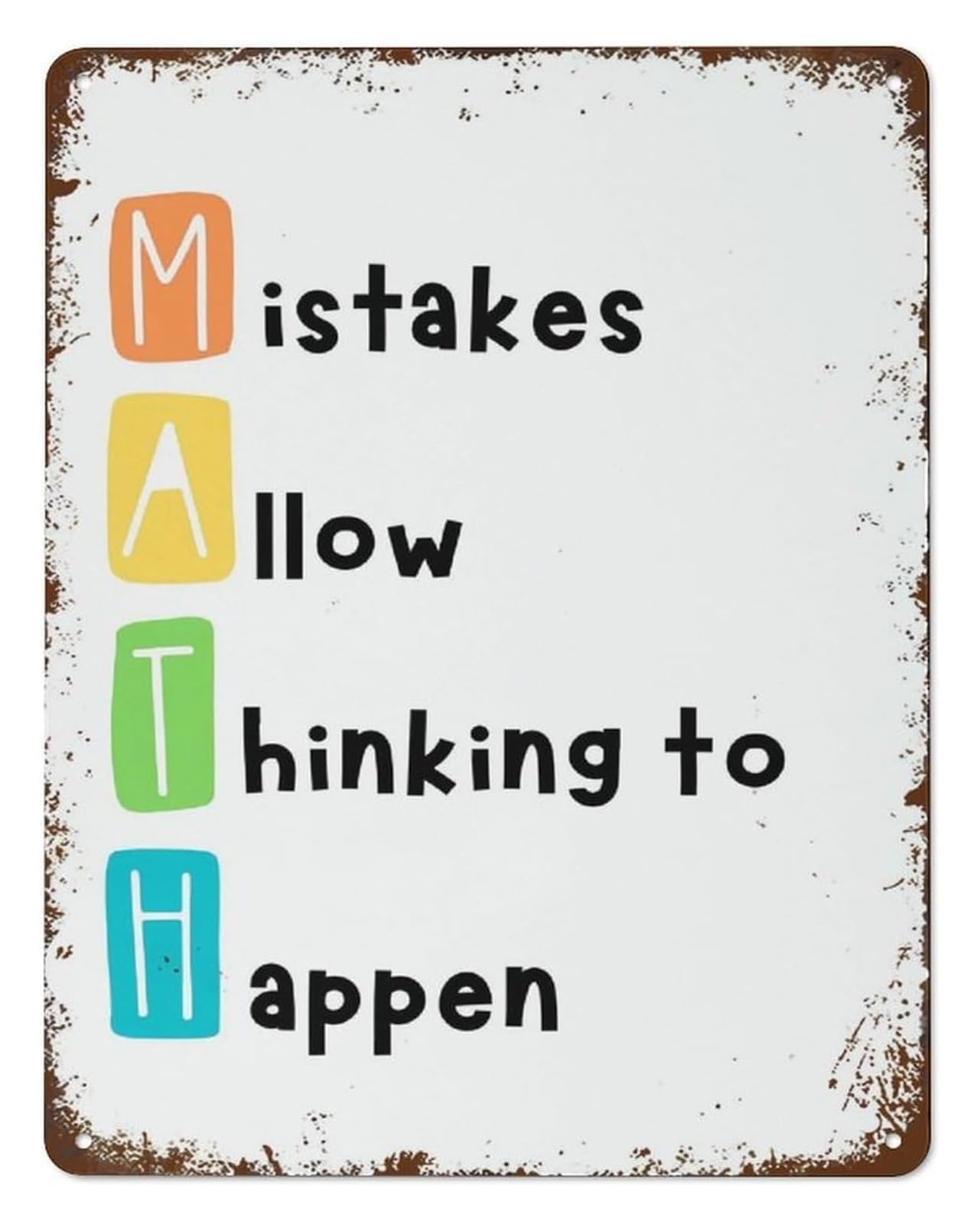VWWJCCRO Distressed Tin Sign Funny Math Poster Mistakes Allow Thinking To Happen Vintage Classroom Wall Hanging For Kid Room 8 X 12 inch