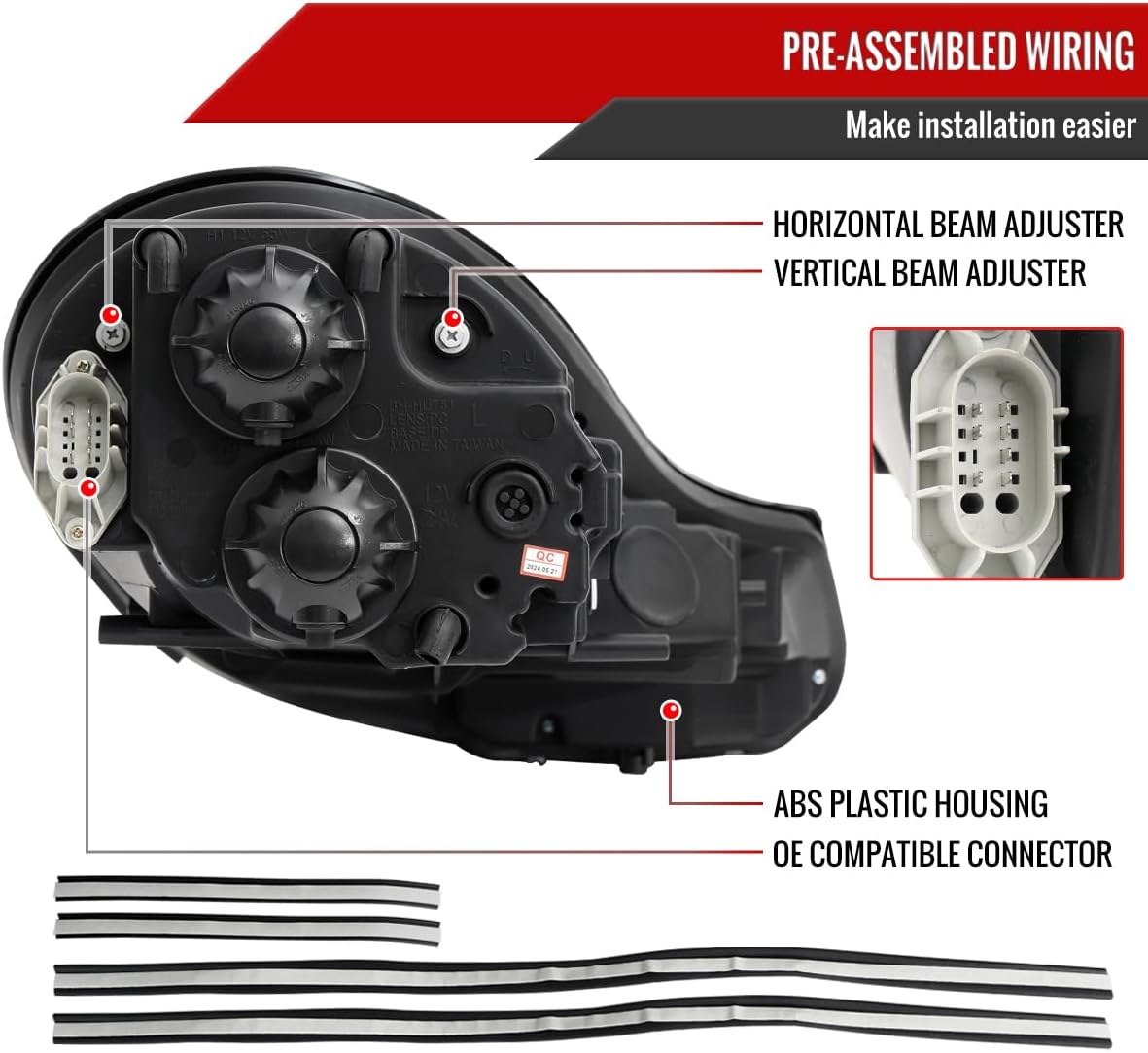 LED Light Strip Projector Headlights w/LED Turn Signal Lights (Glossy Black Housing/Smoke Lens) Made for and Compatible with 1997-2004 Porsche Boxster 986/911 996