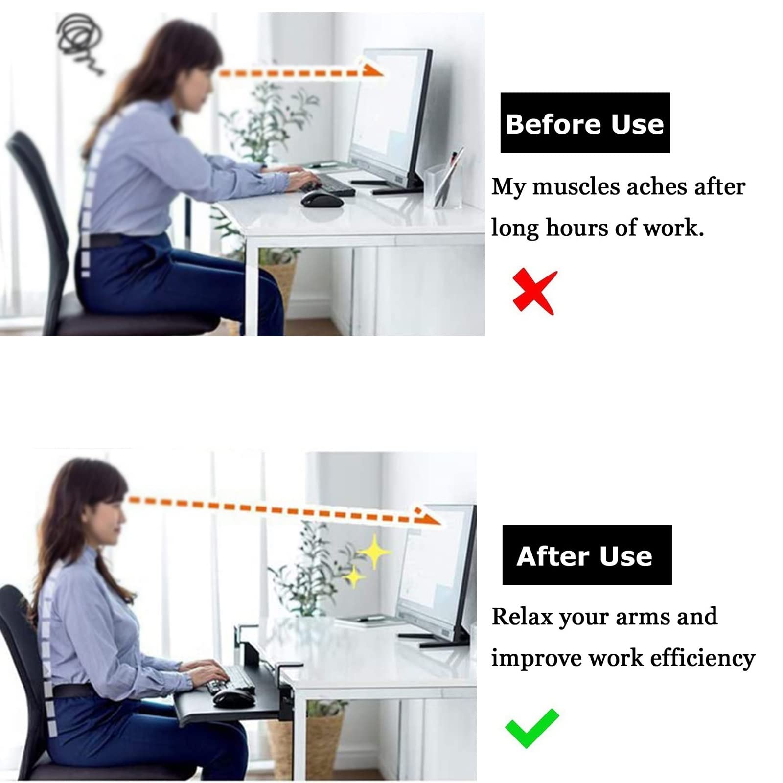 Vassoio per tastiera regolabile sotto la scrivania, cassetto estraibile ergonomico e portaoggetti per mouse, organizer da scrivania regolabile in altezza per una maggiore efficienza e comfort dello