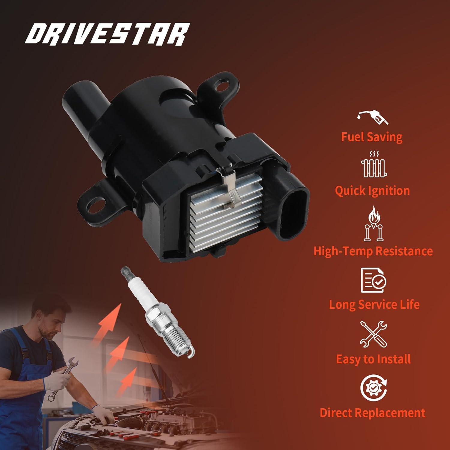 DRIVESTAR Iridium Spark Plug Ignition Coil Pack Compatible for 2002-2006 Chevrolet Avalanche 1500 1999-2006 Silverado 150 2000-2006 Tahoe Express 1500 4.8L 5.3L V8 UF262 C1251 D-585