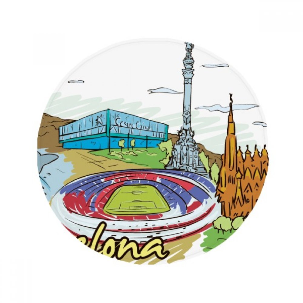 Tapis pet rond aquarelle Espagne Barcelone 80cm pour salon
