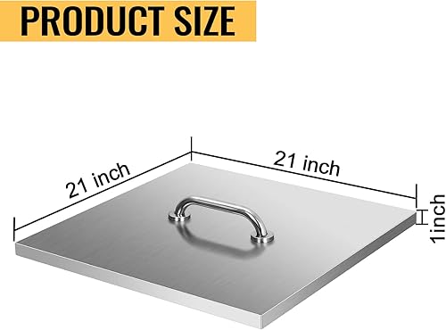 Miniatura 2 de Cubierta para quemador de hoguera de 21 x 21 pulgadas, cubierta para hoguera de 0.059 in de grosor, tapa cuadrada de acero inoxidable 430 para