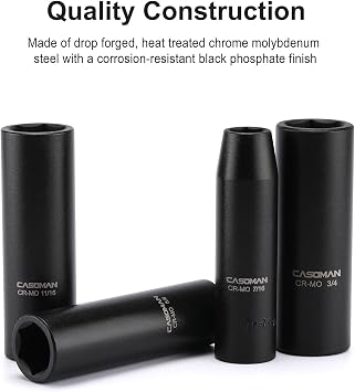 CASOMAN 1/2-Inch Drive Deep Impact Socket Set, 13 Pieces Set, 7/16-1-1/4, CR-MO, SAE, Heavy Duty Storage Case