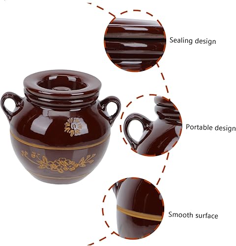 Miniatura 7 de Yardwe Tarro de encurtido de cerámica con capacidad de 4 libras, contenedor de aceite de manteca de cerdo de porcelana china, tarro de