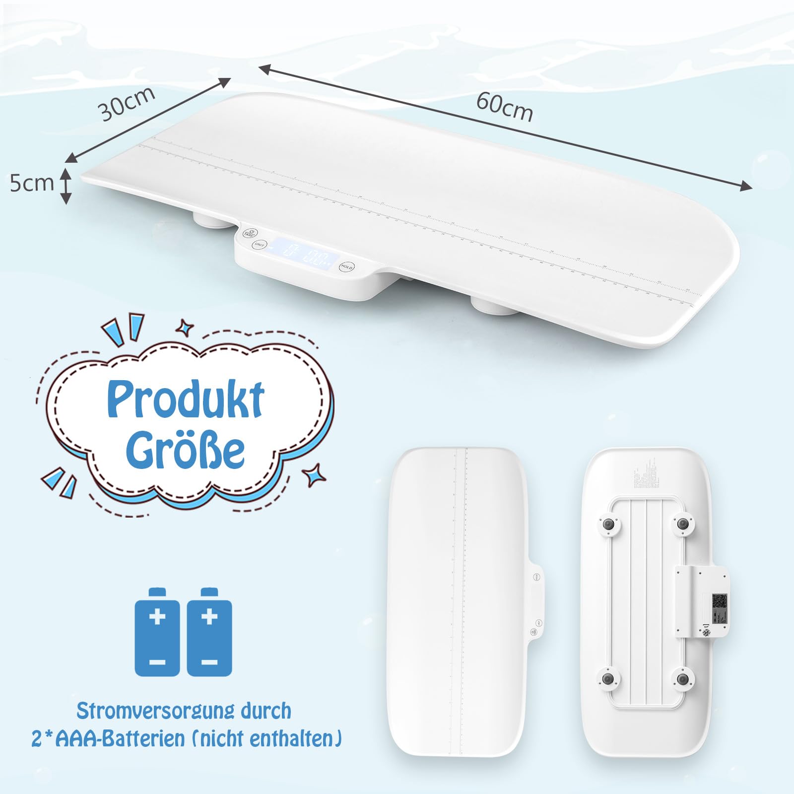 GOPLUS Báscula digital para bebé, báscula inteligente para bebés, función de sujeción y tara, pantalla LED, báscula multifuncional para mascotas, cuna para bebés y mascotas,