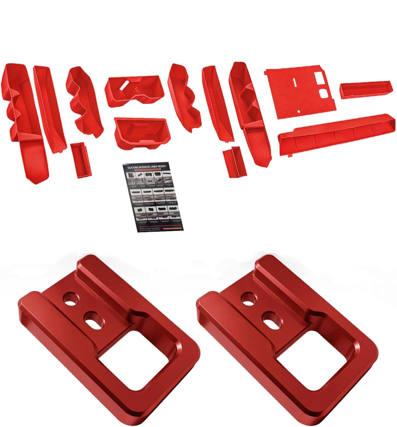 Complete Bundle: Front Tow Hooks + 13-Piece Silicone Organizer Tray Kit for Toyota Tacoma 2024-2026 4th Gen – Off-Road Recovery Hooks with Interior Cup Holder Liners, Door Pocket Protectors & Wireless