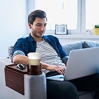 Vista 6 de aisongdong Bandeja Portavasos para Sofá - Mesa de Brazo de Sofá 3 en 1 con Soporte Giratorio de 360 para Teléfono, Bandeja de Brazo de Sofá Plegable