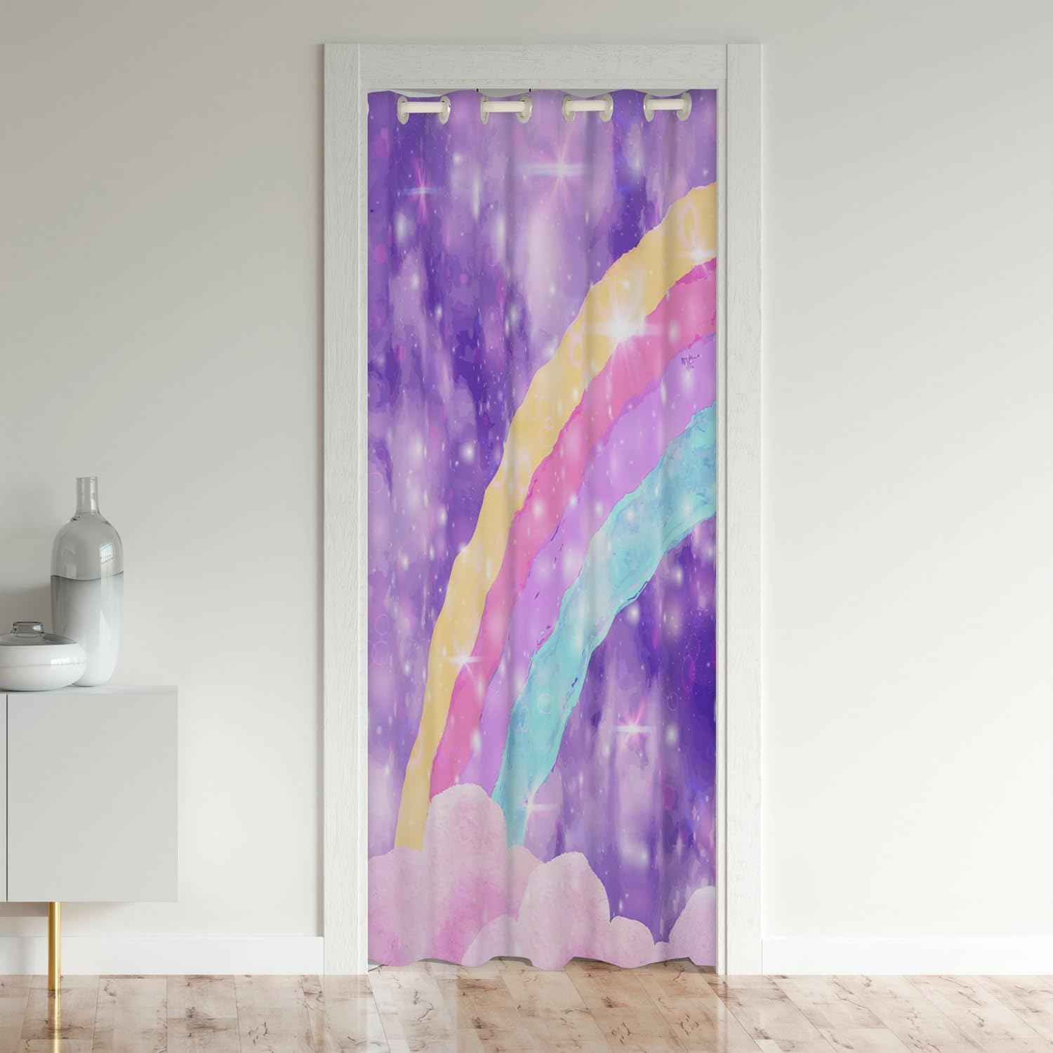 Purple Closet Door Cover Curtain forLiving Room Colorful Rainbow Door Curtain for Doorway Privacy for Decor 3D Gradient Glitter Room Divider Curtain Cover Galaxy Window Treatments 86x203cm