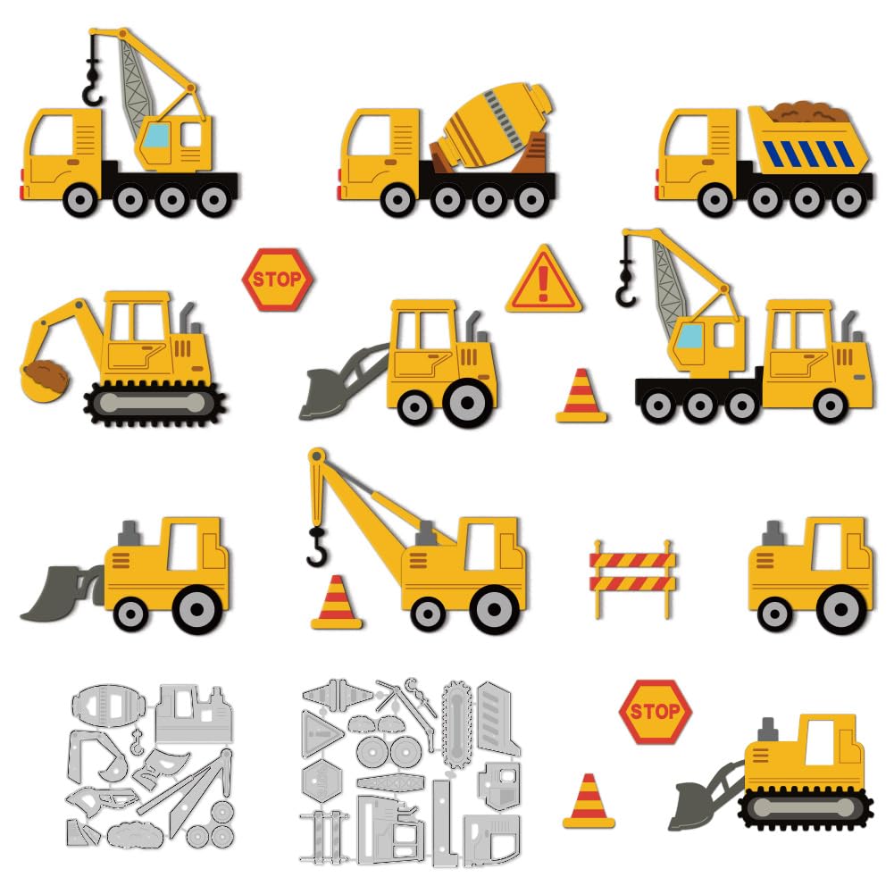 DELORIGIN Engineering Vehicles Cutting Dies Car Card Making Die Stencil Carbon Steel Die Cuts Scrapbooking Embossing Template for Greeting Cards Craft Album Letter Party Card Decor