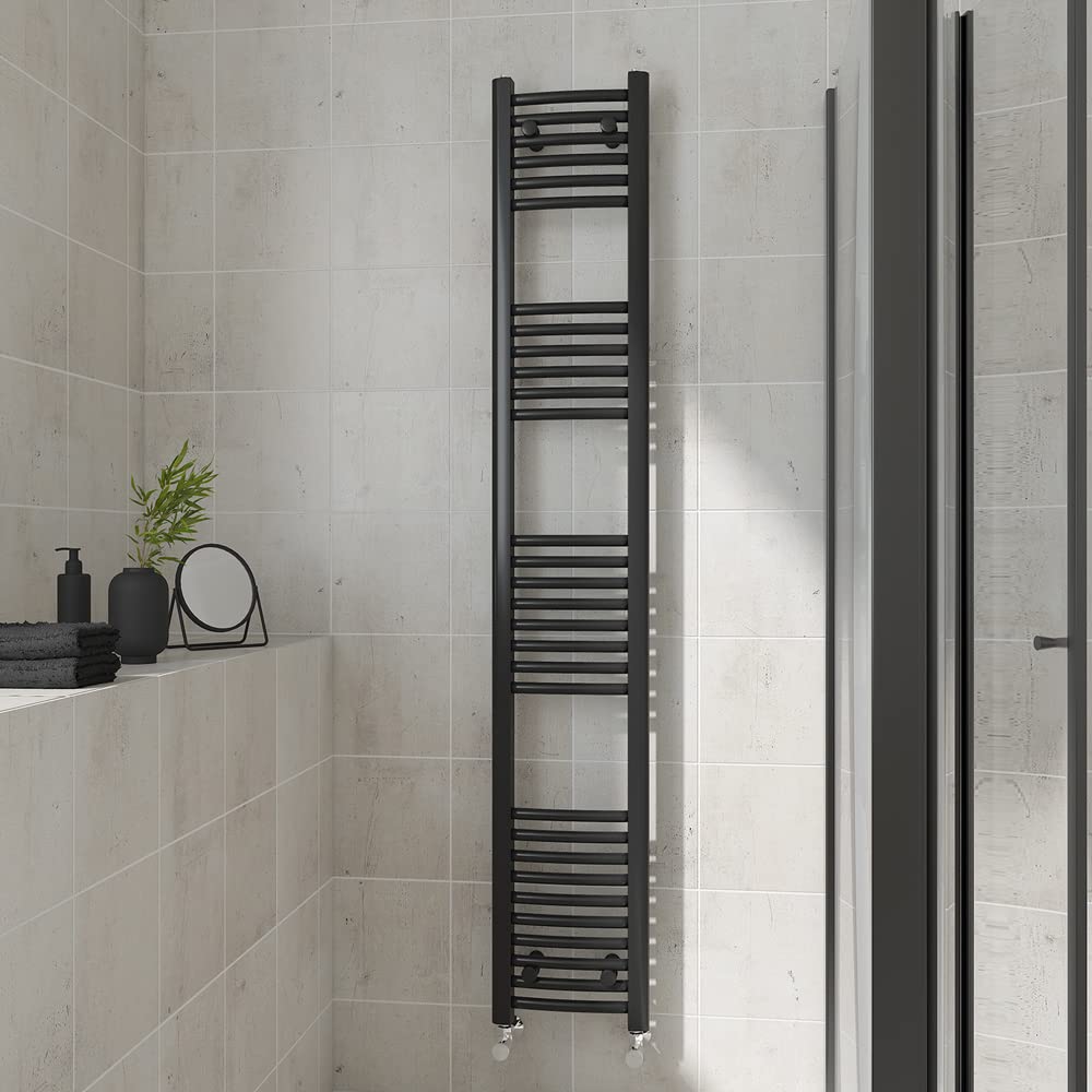 Warmehaus Curved Heated Towel Rail Black Bathroom Radiator 1800x300mm
