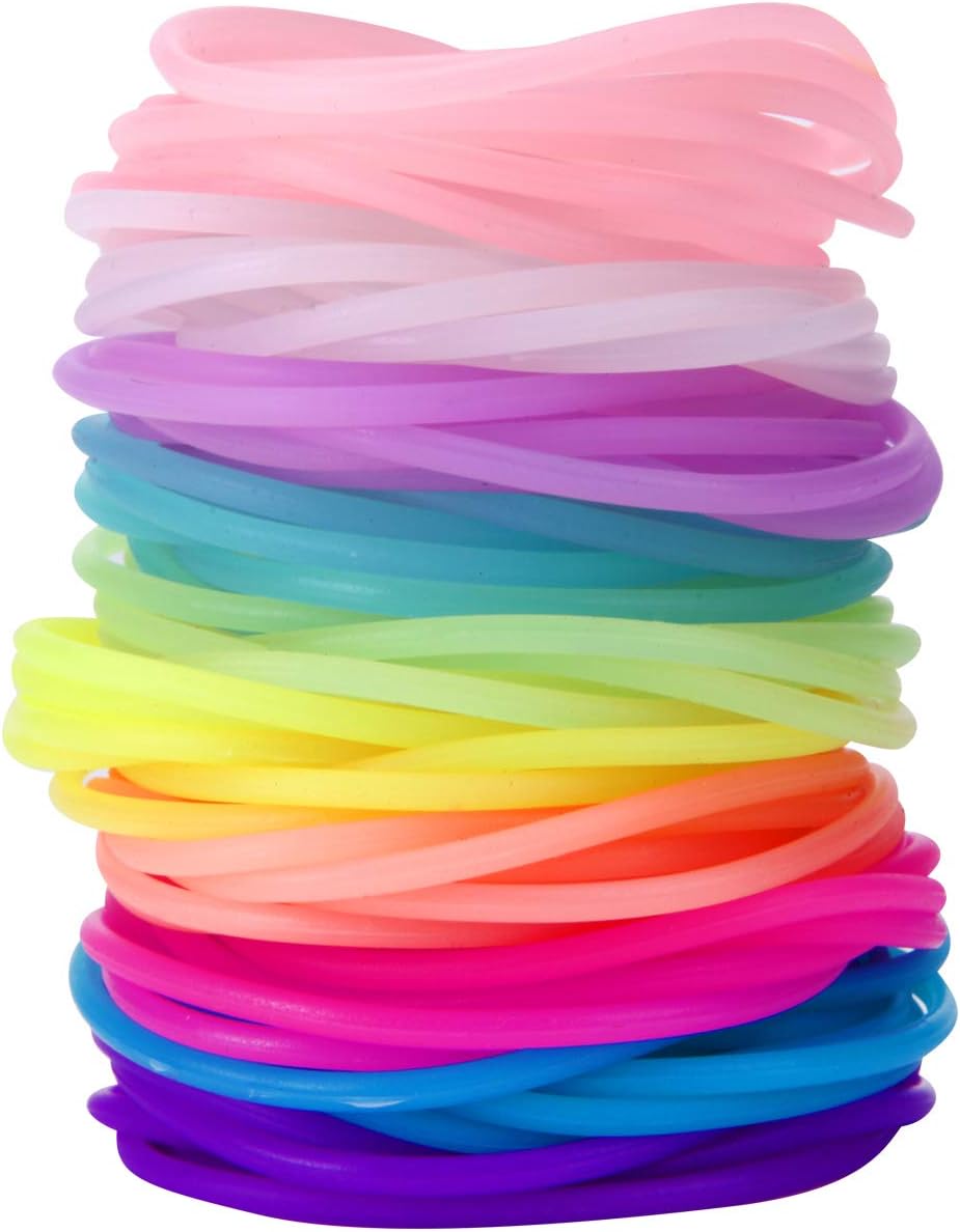 120 Pieces Silicone Jelly Bracelets Glow Neon 80s Rubber Bracelets Gel Gummy Elastic Hair Ties for Adults, Women, Kids, Girl, Party Favors (10 Colors)