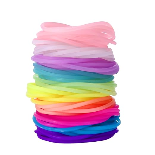 120 Pieces Silicone Jelly Bracelets Rainbow Glow Neon Stretchable 80s Gel Gummy Rubber Bracelets Hair Ties for Adults, Women, Kids, Girl (10 Colors)