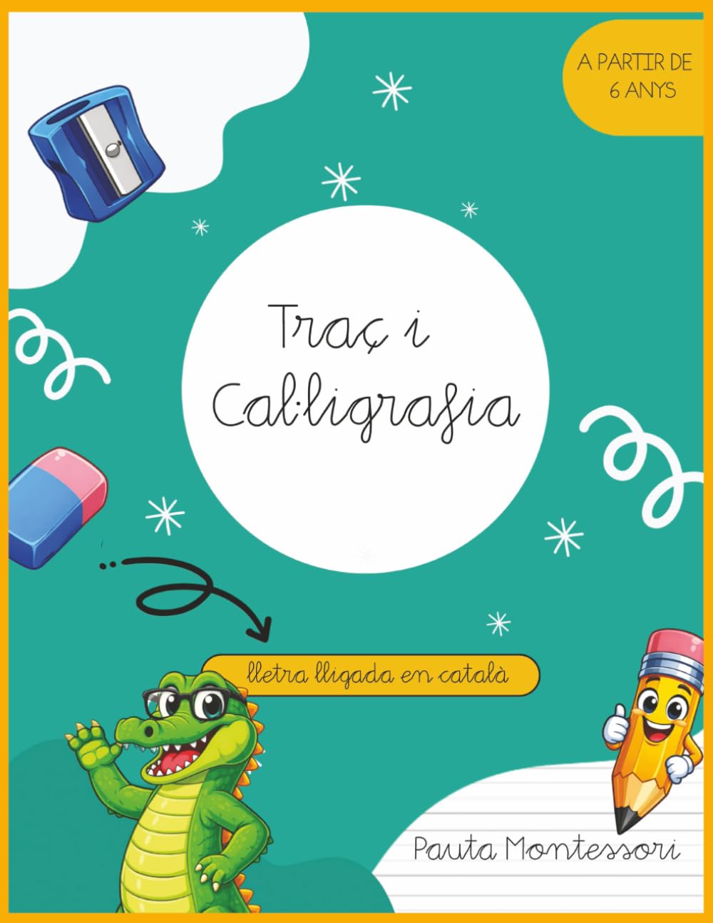 Traç i cal·ligrafia divertida i educativa en català: lletra lligada escolar. Aprèn i riu amb dites i refranys, acudits, tradicions i molt més.