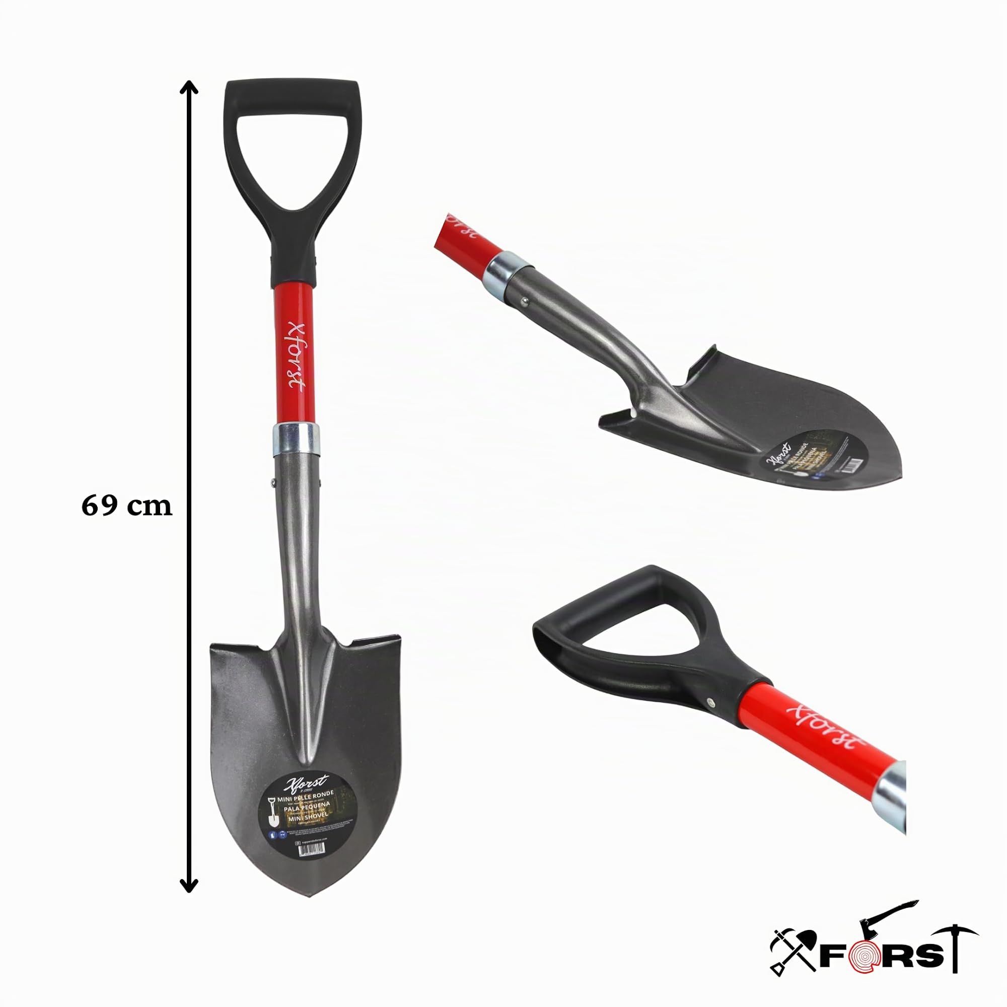 Xforst Juego de jardinería con pioche PF45N y Mini Pala S800, con Mangos de Fibra de Vidrio y Cabezales de Acero Forjado, Resistentes y Ligeros, Ideal para jardinería, y prospección.