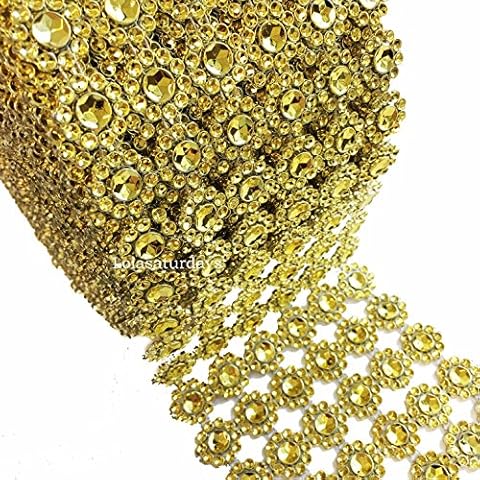 LOLASATURDAYS- Gold Rhinestone Ribbon, 30FT Flower Bling wrap, Diamond wrap mesh, Diamond roll, Diamond mesh Cover