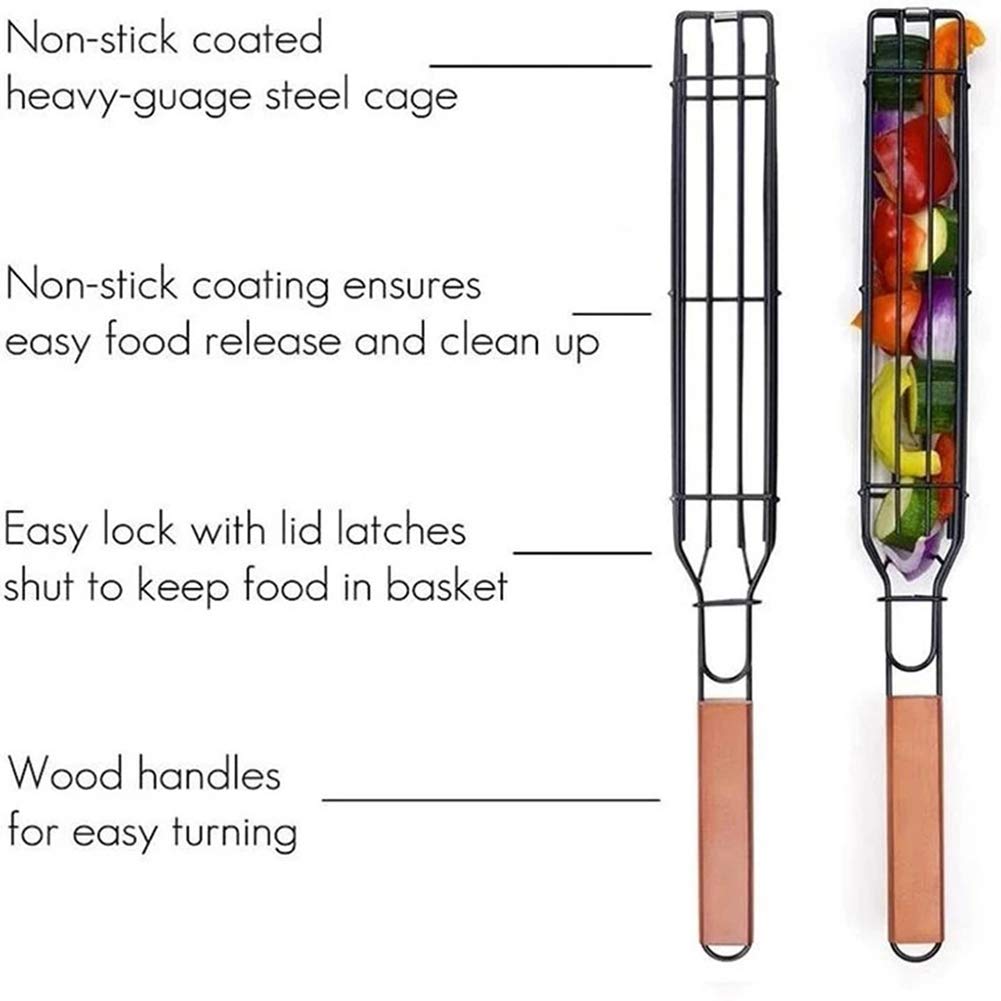 Betos 6pcs Kebab parrilla cesta de la parrilla, 48 x 6 cm barbacoa parrilla cesta Kabob cesta de la parrilla de la salchicha con la manija Kabob cestas para barbacoa, pescado parrilla, camarones