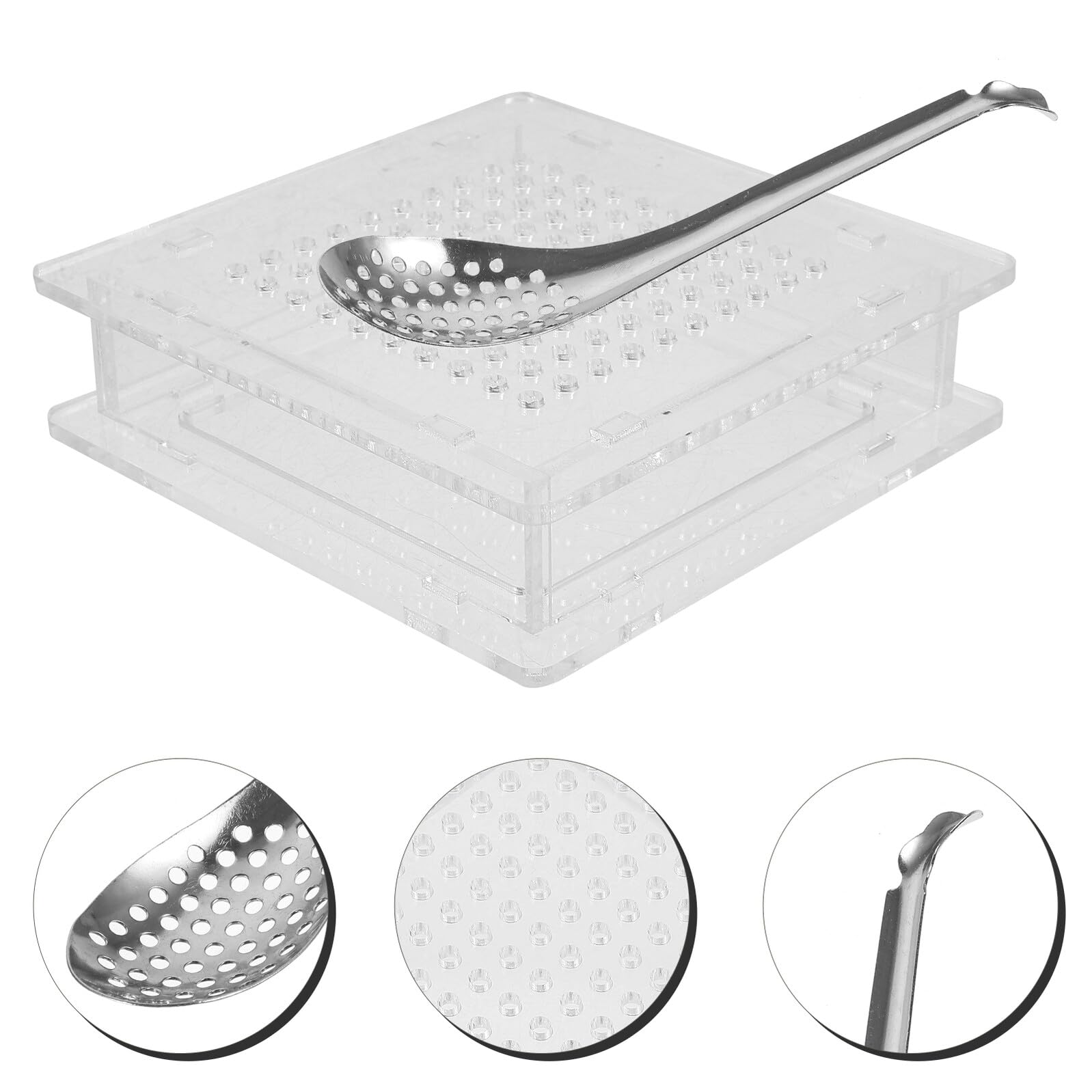 IMIKEYA Strumento per fare caviale con fori scatola dispenser per gastronomia molecolare cucchiaio piccolo in acciaio inox per cucina domestica sicura e riutilizzabile