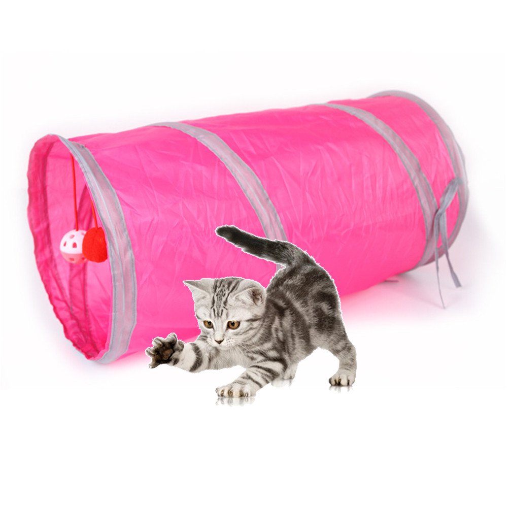 Morbuy Cat Tunnel Tube Pet Toy, Collapsible Pet House Toy Tunnel with Ball for Cat,Puppy, Kitty, Kitten, Rabbit,Indoor or Outdoor Use (Rose)