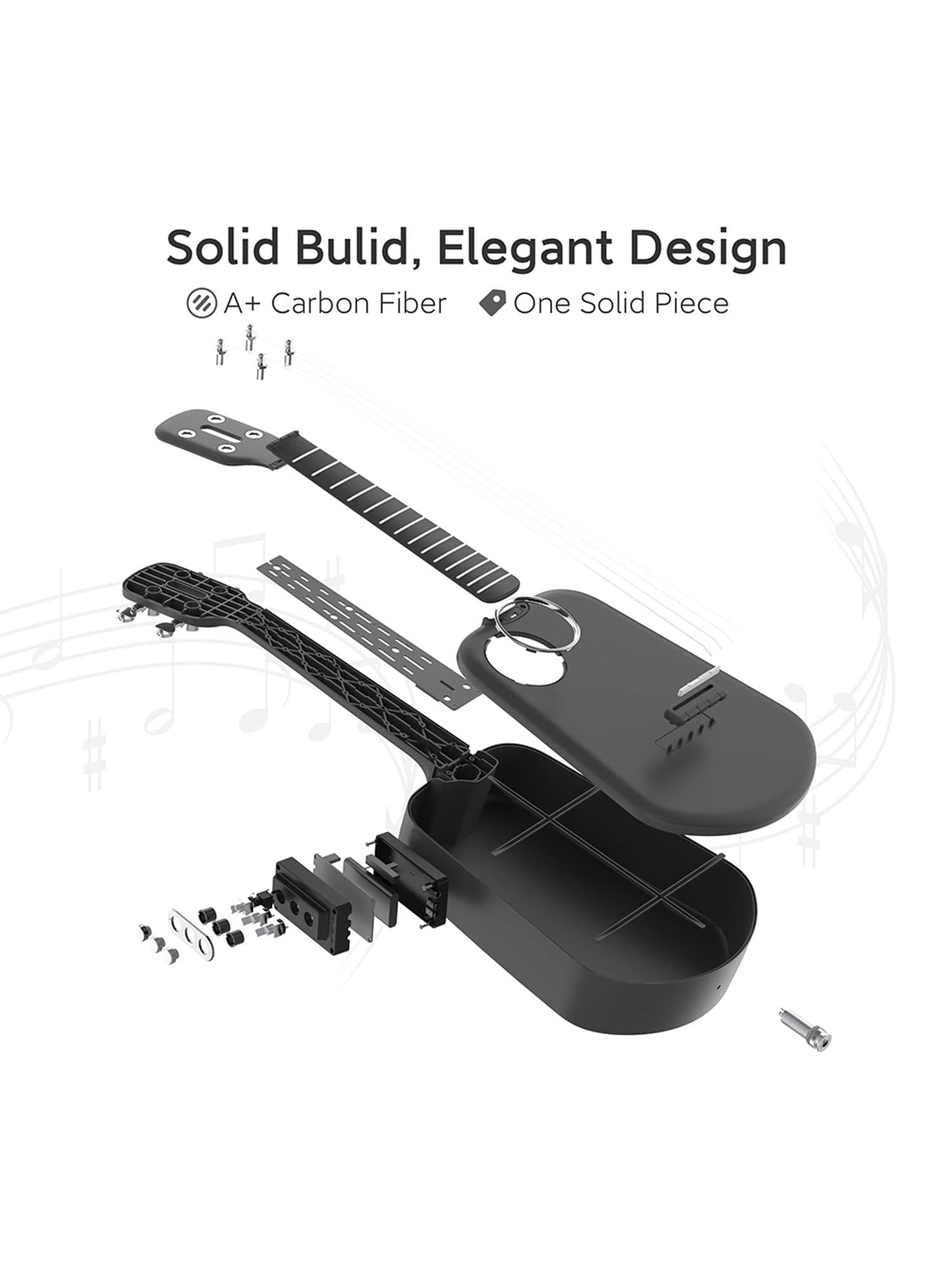 Ukelele de fibra de carbono, ukelele de viaje inteligente de 23 pulgadas con USB, efectos y luz LED, perfecto para principiantes, conciertos y entusiastas de la música