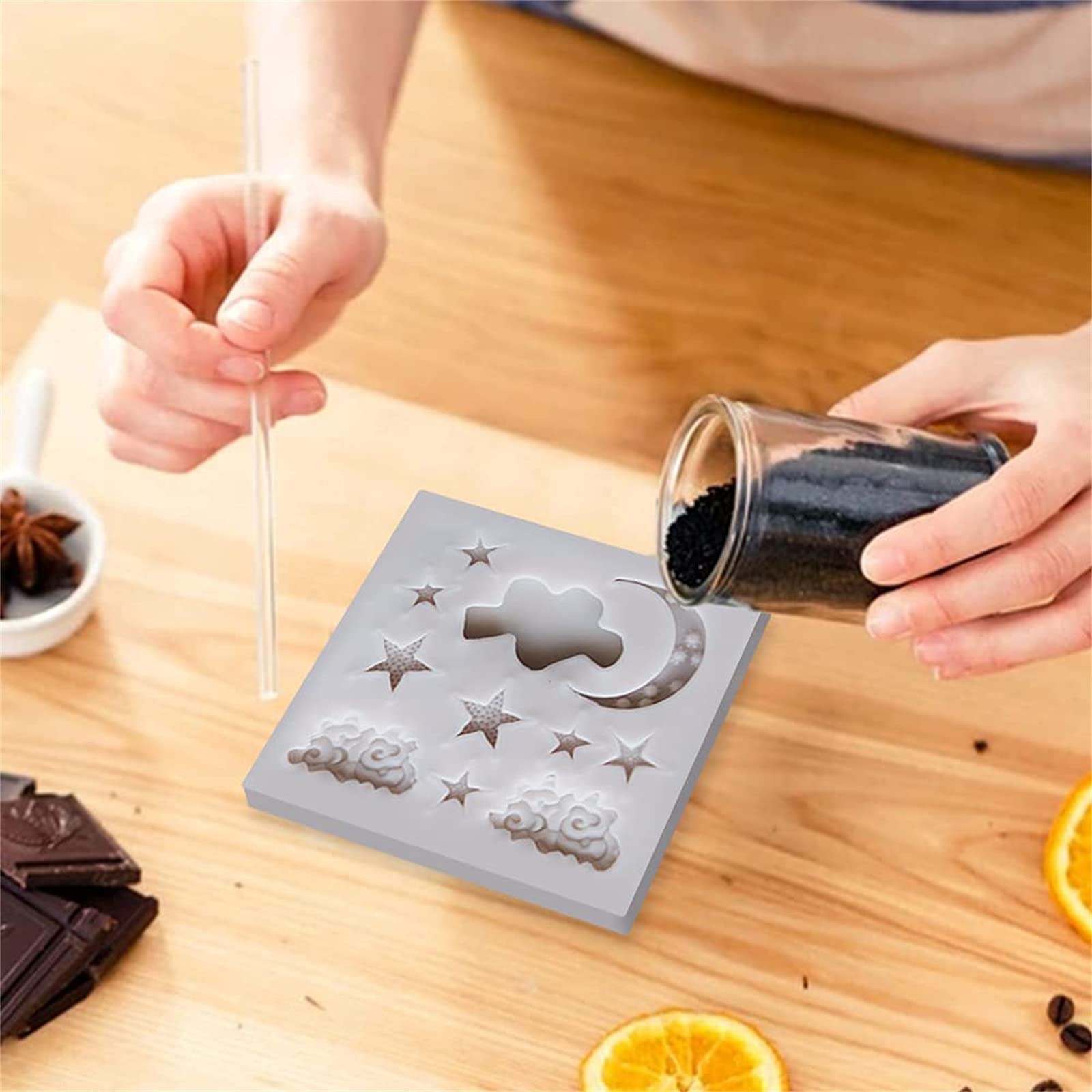 6 stampi in silicone a forma di luna stella nuvola per