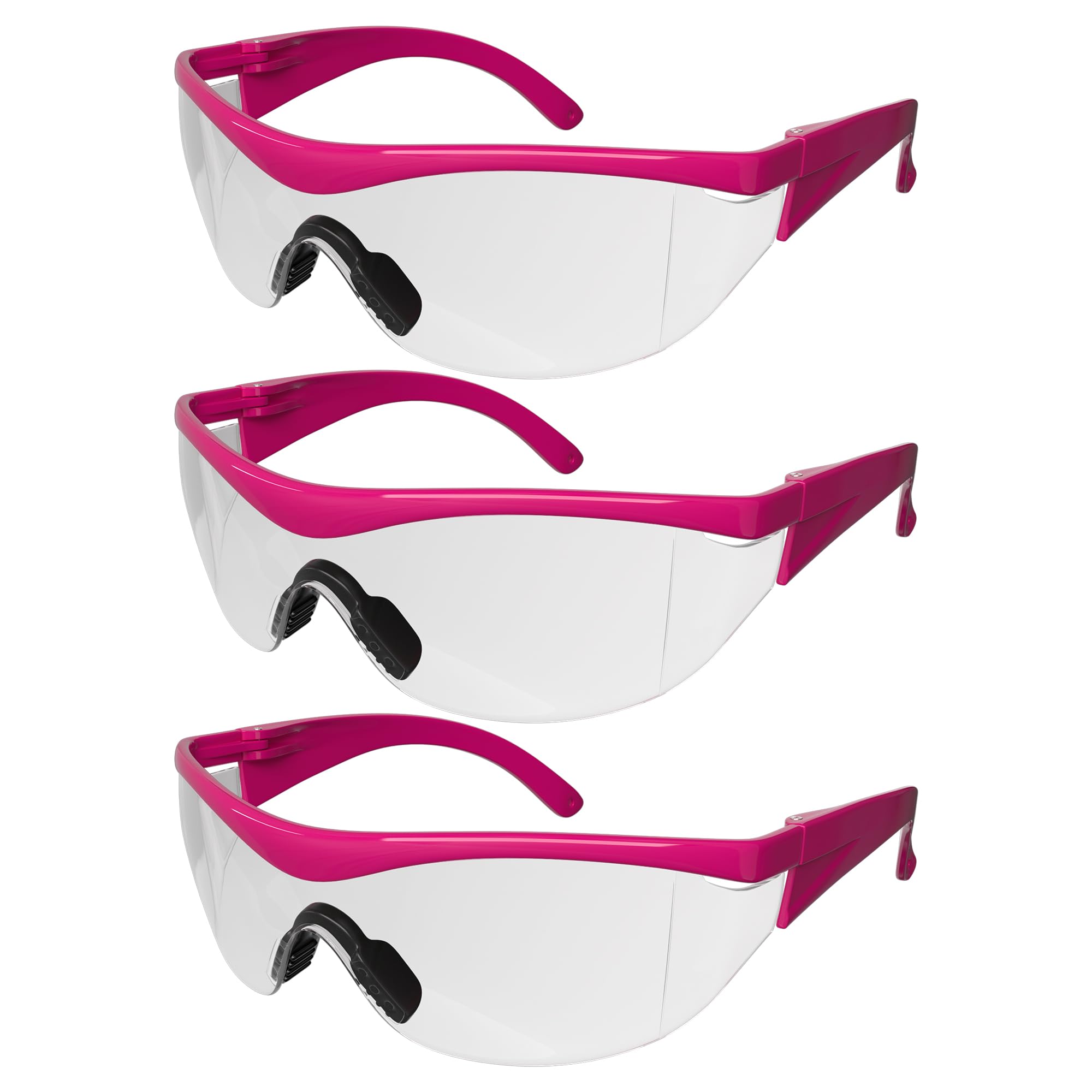 Safety Girl Okulary ochronne Navigator, okulary ochronne dla kobiet, okulary ochronne z nawigatorem, szkło odporne na zarysowania, 3 pary, różowe oprawki, przezroczyste soczewki