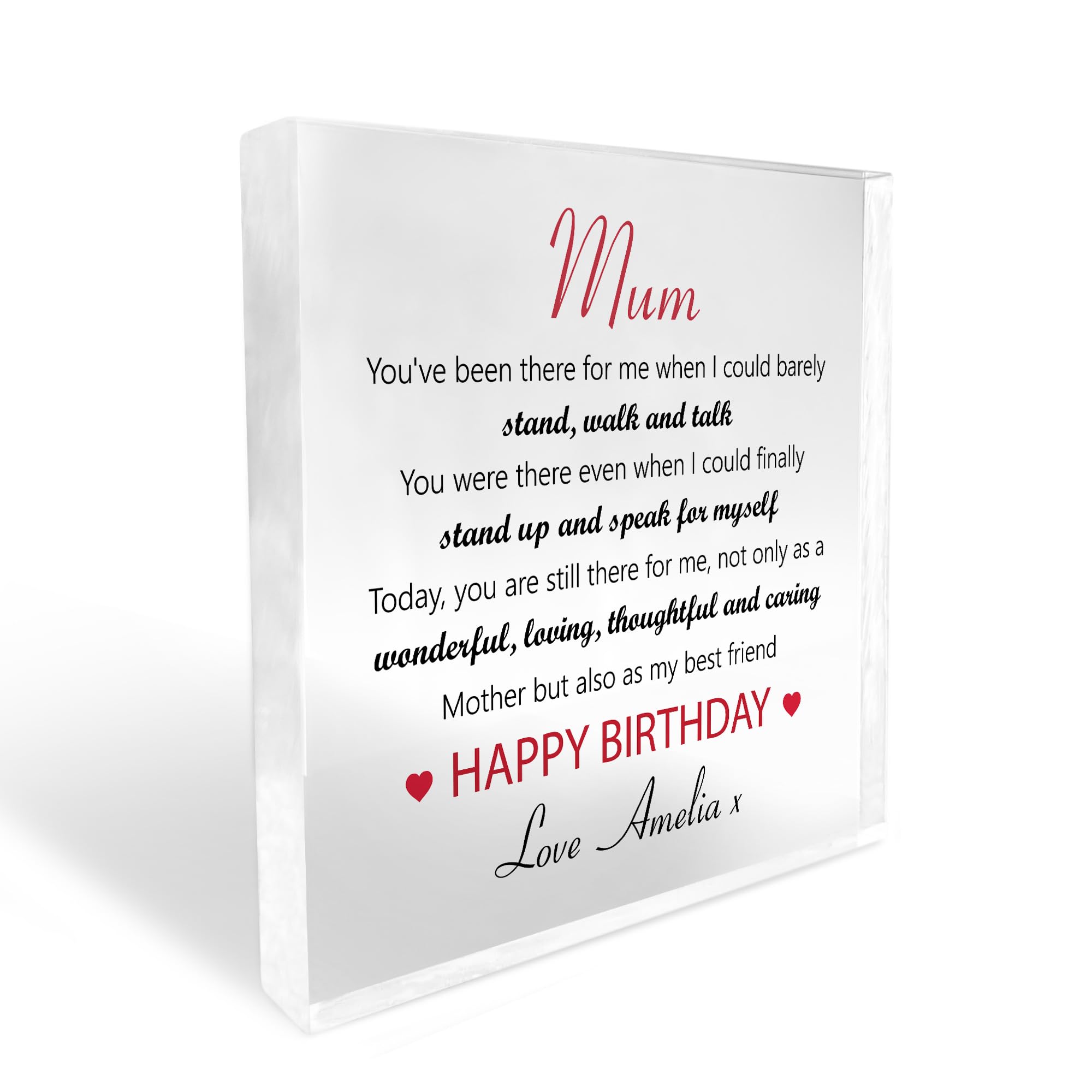 Red Ocean Personalised Mum Birthday Gift From Daughter Son, Acrylic Freestanding Personalised Plaque, Personalised Birthday Gift For Mum, Keepsake Birthday Gift For Her