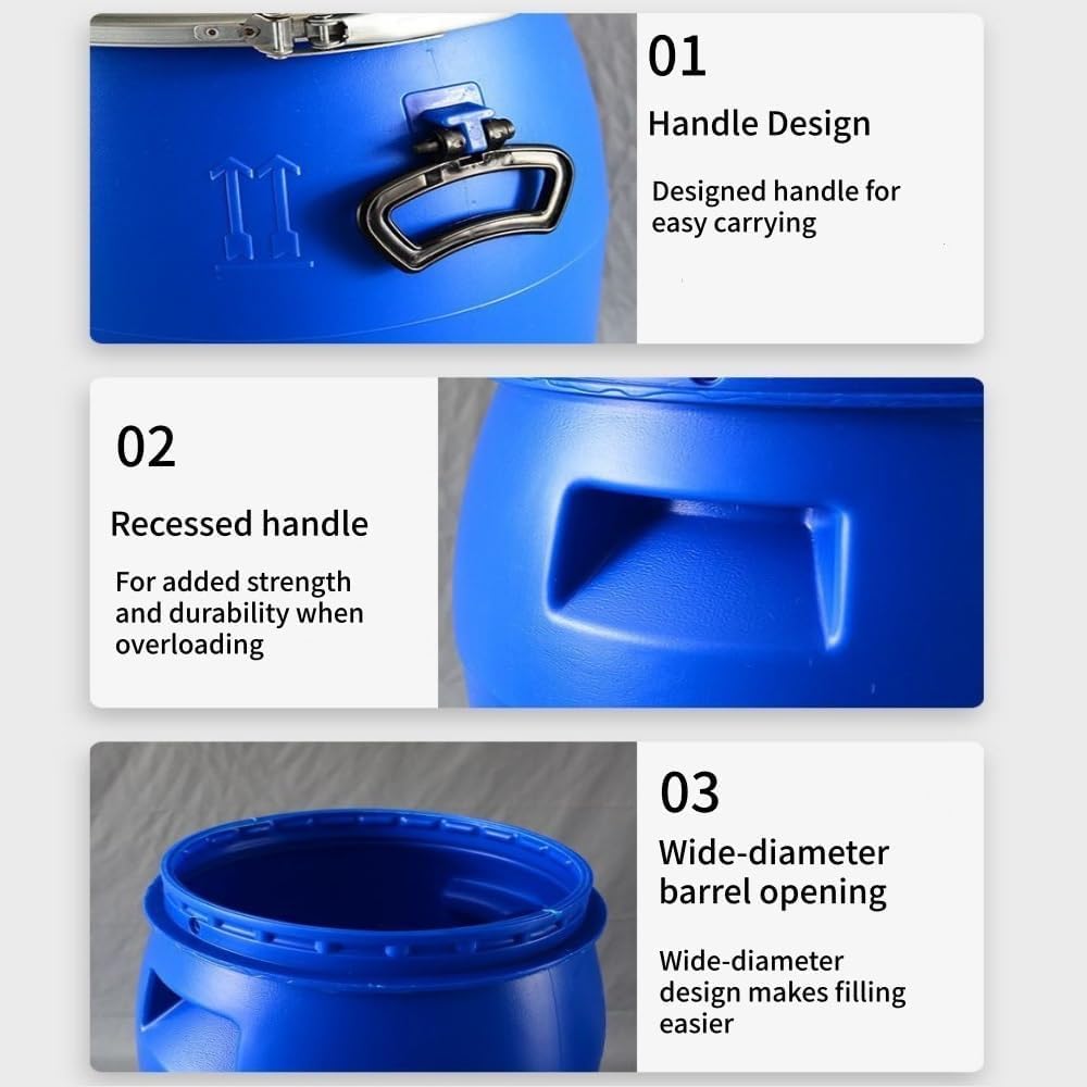 Fût en Plastique Empilable De 60 L avec Couvercle Et Poignées - Fût Polyvalent pour Le Stockage Deau Et Dhuile, Conteneur De Transport Robuste pour Le Stockage
