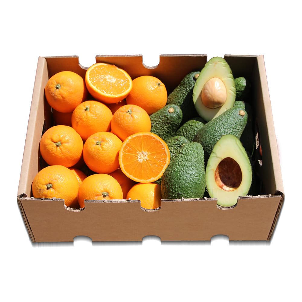 Boîte d'avocat hass et oranges | 2 kg d'avocat hass et 2 kg d'oranges, cultivées de manière durable, et expédiées directement du champ à votre maison, garantissant fraîcheur et saveur