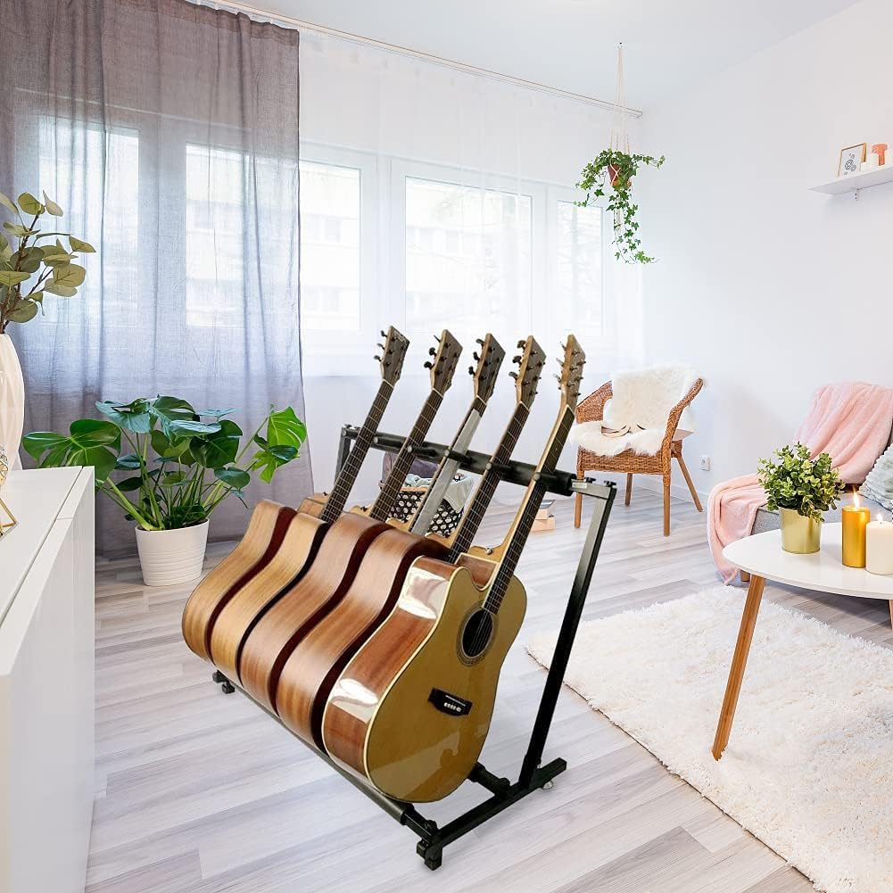 Gitarrenständer mit Mehreren Gitarrenständern, Gitarrenhalter für 5-saitige Instrumente, Gitarrenständer für Verstärker und Plattenspieler, Studio, Zuhause (5 Köpfe)