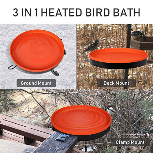 vantiorango Heated Birdbath for Outdoor, Deck Mount Bird Bath Bowl Heater with Clamp for Winter Balcony Garden Outdoors - Thumbnail 7