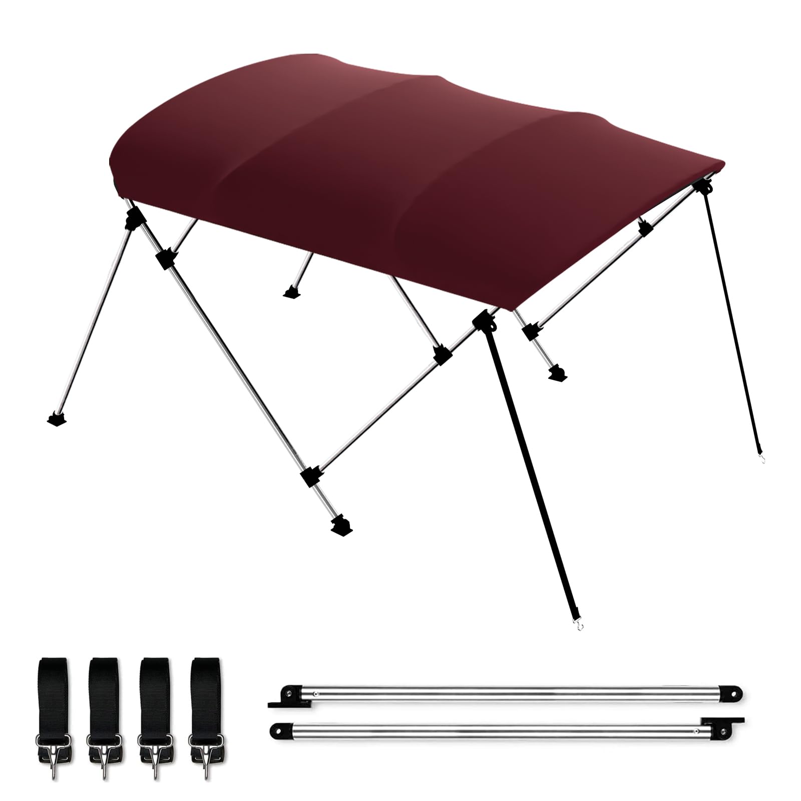 Bimini Boat Top Cover Sun Shade 3-4 Bow Boat Canopy Includes 4 Straps 2 Rear Support Poles Mounting Hardwares Storage Boot with 1" Aluminum Frame (