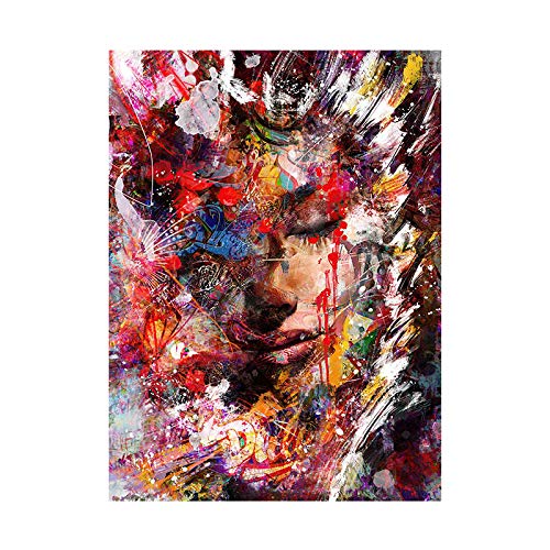 Estirado Enmarcado Cara de mujer Graffiti Arte callejero Pintura en lienzo Pósteres e impresiones Arte de pared pop para decoración de sala de estar 50x70cm (20x28in) con marco Cover