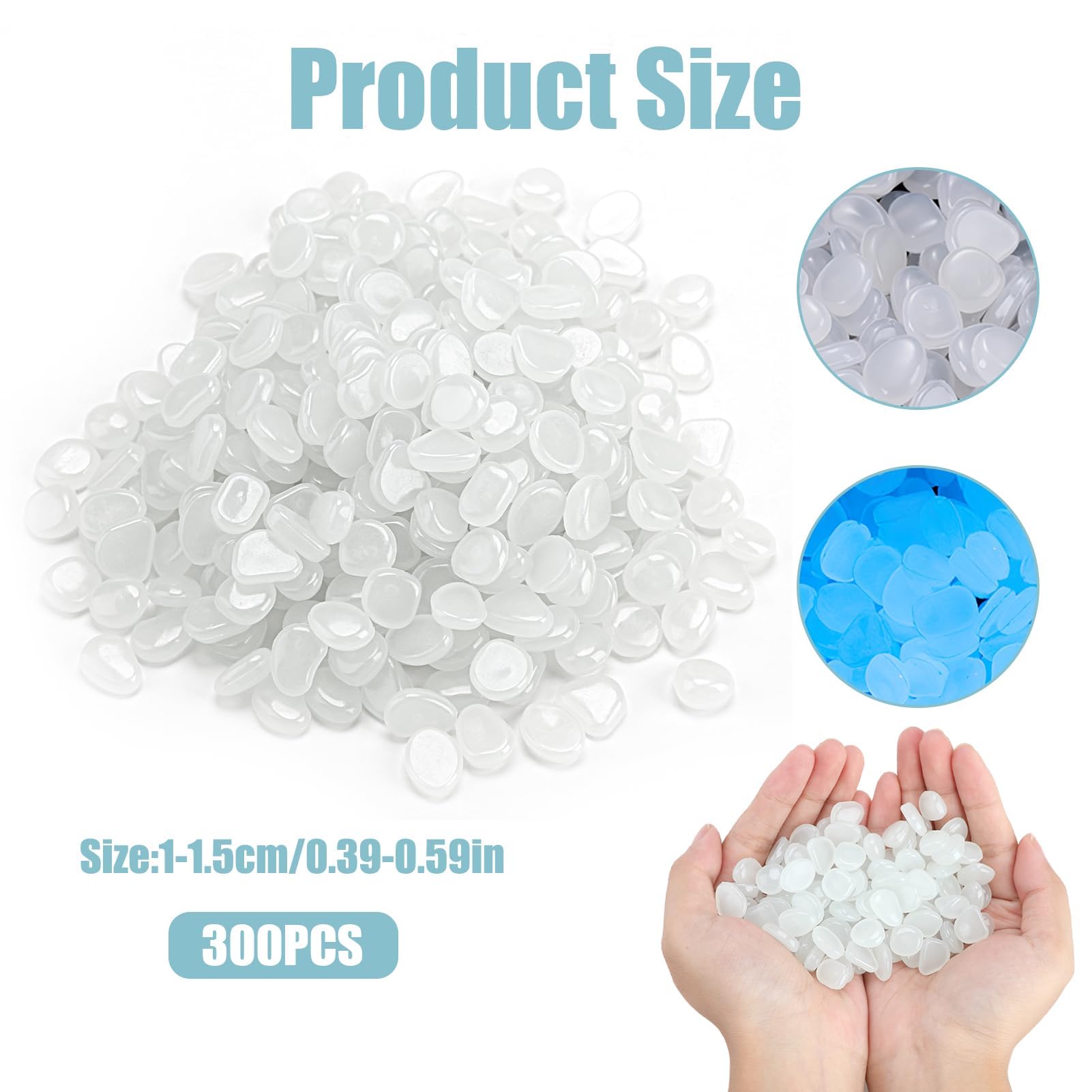 300 Pezzi Pietre Luminose bianco, Decorative Luminosi, Ciottoli Fluorescenti Incandescente Ciottoli, Applicabile a Giardino Sentieri Acquario, Crea un'atmosfera romantica (bianco)