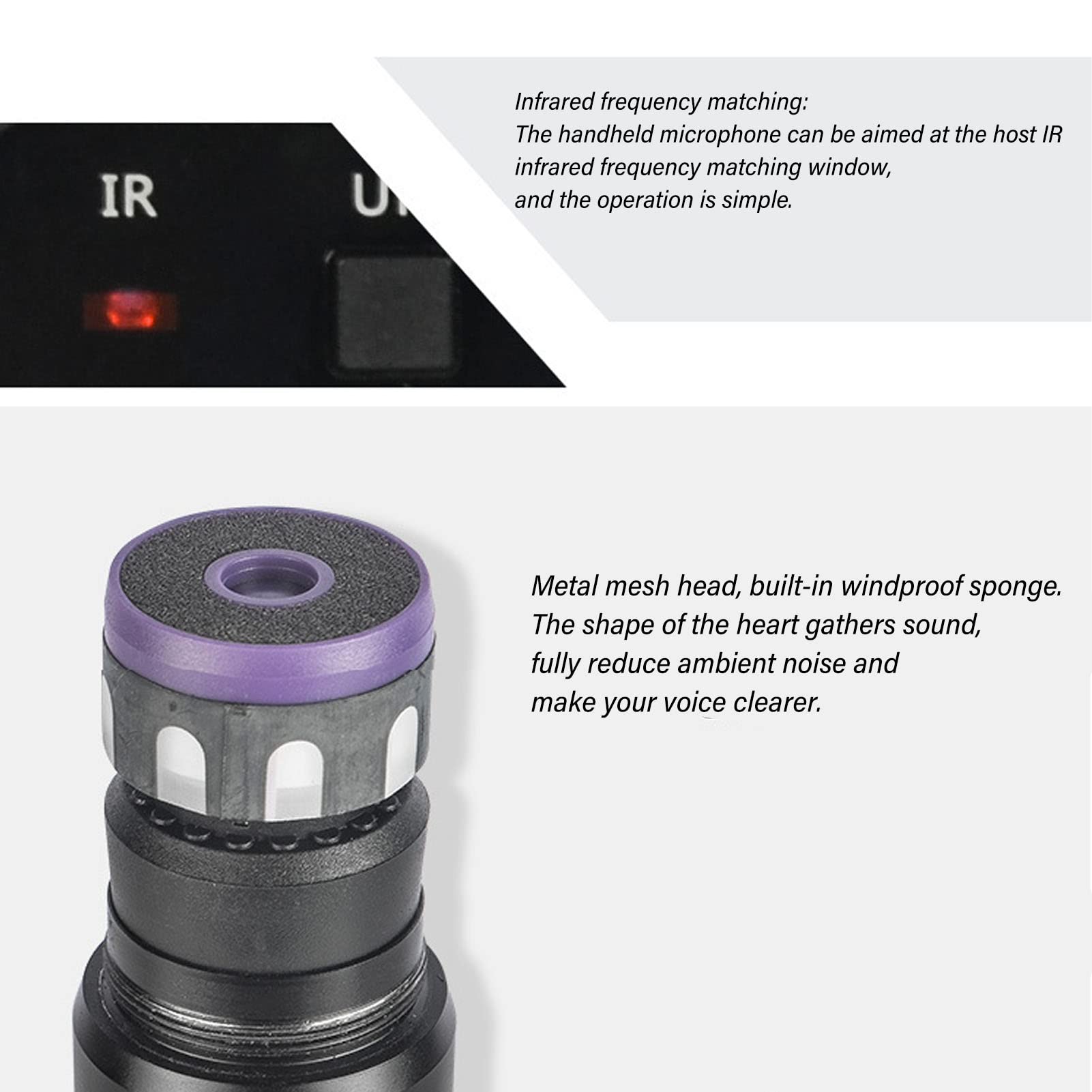 Micro Kit de Micrófonos Dinámicos Inalámbricos de Metal UHF Profesional, Micrófonos Dinámicos de Mano con Receptor Recargable para DJ Cantante, Boda,(Enchufe europeo 110-240V (voltaje amplio))