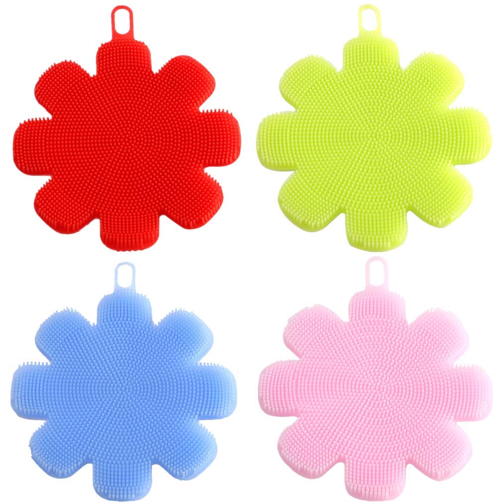 Ulalaza 4Pcs Silicone Dishwashing Brush Multi-Purpose Fruit Plate Washer BPA Free Kitchen Scrubber